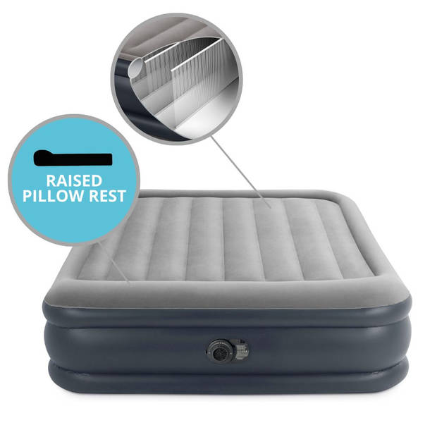 Intex Deluxe Pillow Rest Raised - Luchtbed - 2-Persoons - 152x203x42 cm (BxLxH) - Grijs - Met ingebouwde motorpomp