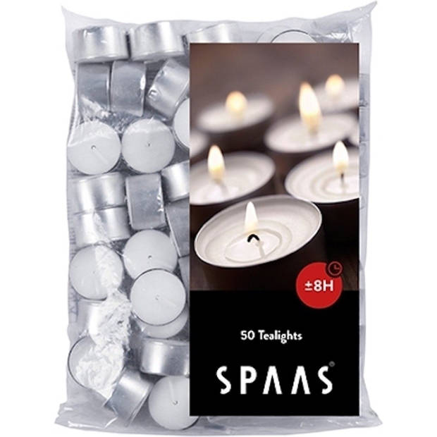 spaas theelichtjes - waxinelichtjes - 8 branduren - 50 stuks - Wit