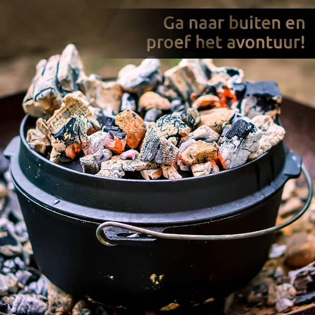 IRONO Dutch Oven - Pan Gietijzer - 5 Liter Set - Houten kist - Gietijzeren Pan BBQ 4-delig - Multifunctionele Kookset