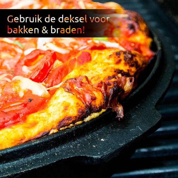 IRONO Dutch Oven - Pan Gietijzer - 5 Liter Set - Houten kist - Gietijzeren Pan BBQ 4-delig - Multifunctionele Kookset