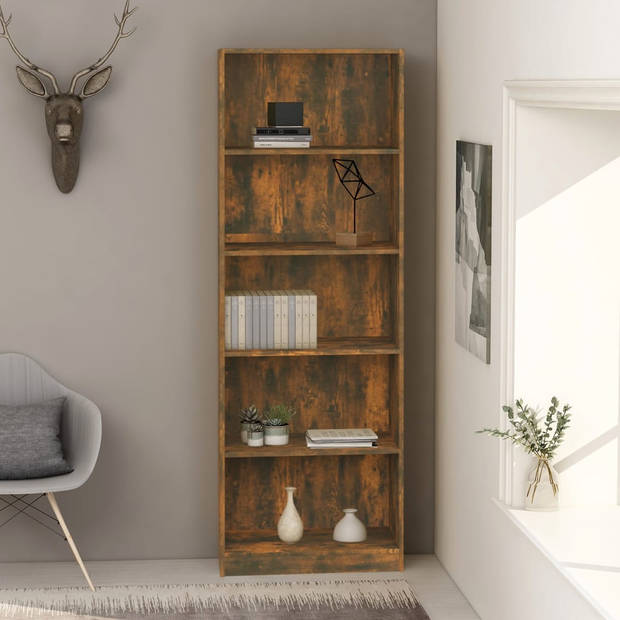 The Living Store Boekenkast Gerookt Eiken - 60x24x175 cm - 5-laags