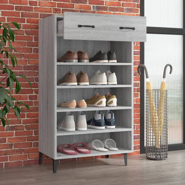 The Living Store Schoenenkast Grijs Sonoma Eiken - 60 x 35 x 105 cm - Praktisch en Elegant