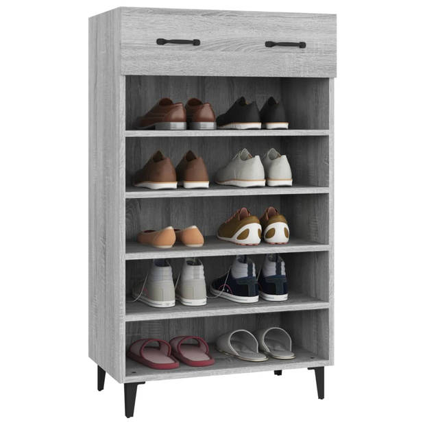 The Living Store Schoenenkast Grijs Sonoma Eiken - 60 x 35 x 105 cm - Praktisch en Elegant