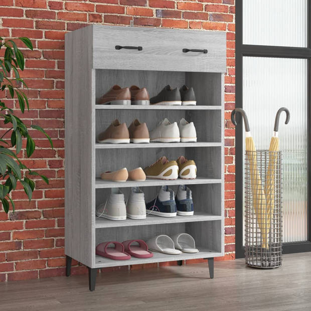 The Living Store Schoenenkast Grijs Sonoma Eiken - 60 x 35 x 105 cm - Praktisch en Elegant