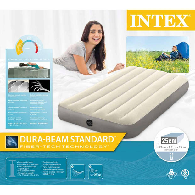 Intex Luchtbedset - 1-Persoons - 99 x 191 x 25 cm - Beige + Accessoires