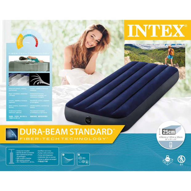Intex Luchtbedset - 1-Persoons - 76 x 191 x 25 cm - Blauw + Accessoires