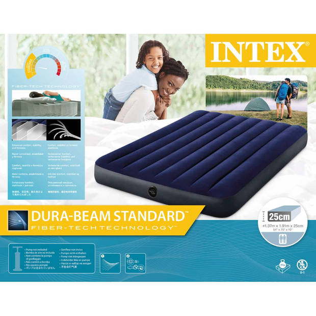 Intex Luchtbedset - Twijfelaar - 137 x 191 x 25 cm - Blauw + Accessoires