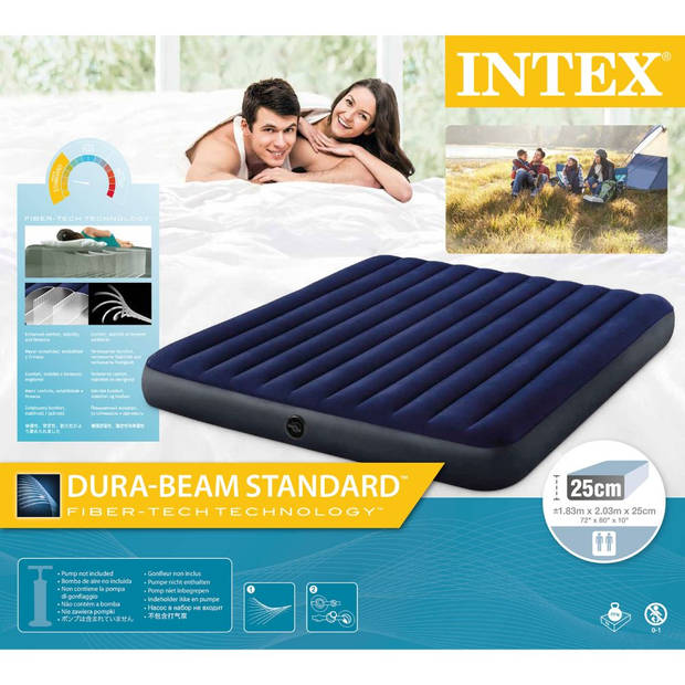 Intex Luchtbedset - 2-Persoons - 183 x 203 x 25 cm - Blauw + Accessoires