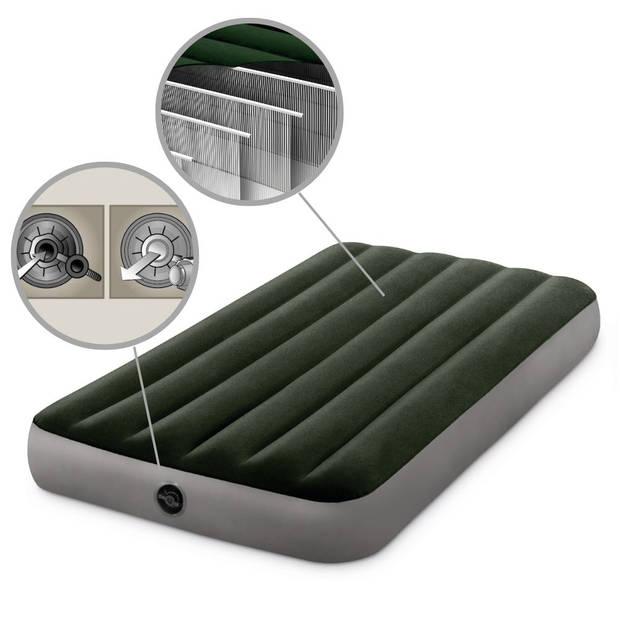 Intex Luchtbedset - 1-Persoons - 99 x 191 x 25 cm - Groen + Accessoires