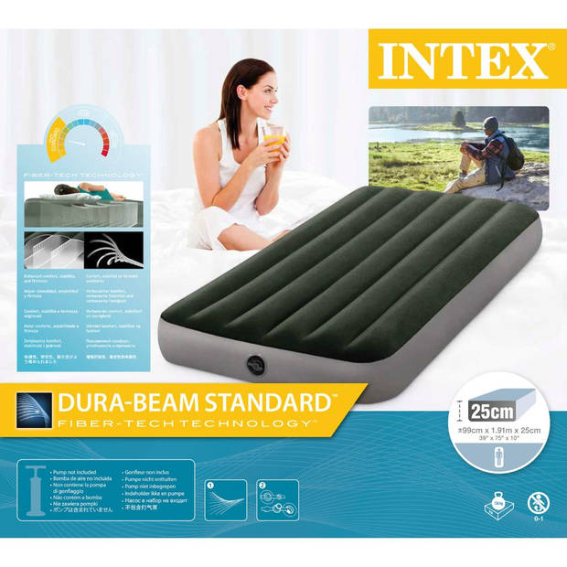 Intex Luchtbedset - 1-Persoons - 99 x 191 x 25 cm - Groen + Accessoires