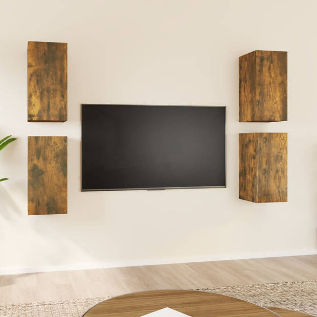 The Living Store Hangende TV-meubelen - Moderne Stijl - 30.5 x 30 x 60 cm - Gerookt eiken