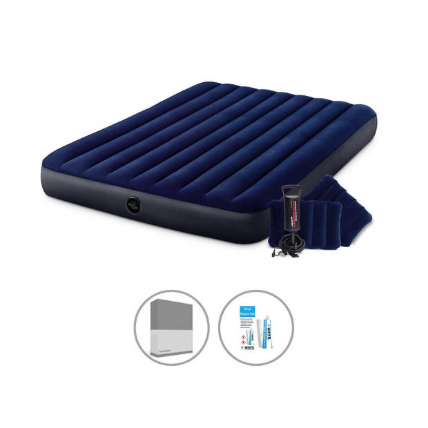 Intex Luchtbedset- 2-Persoons - 152 x 203 x 25 cm - Blauw - Incl. handpomp en kussens + Accessoires