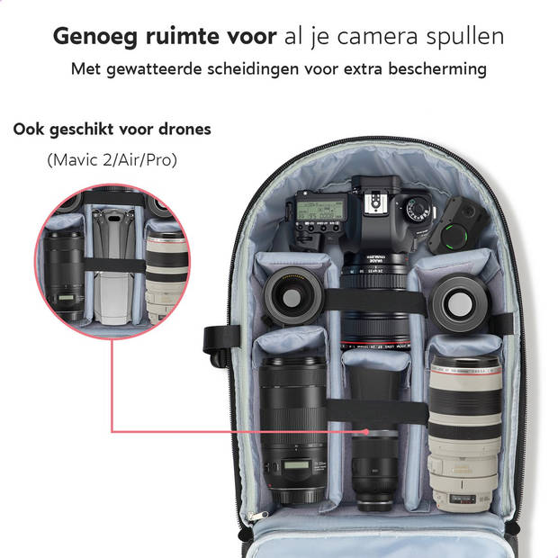 ONYX® Cameratas met laptopvak - Spiegelreflexcamera rugzak - Spatwaterbestendig - Drones - Hardcase