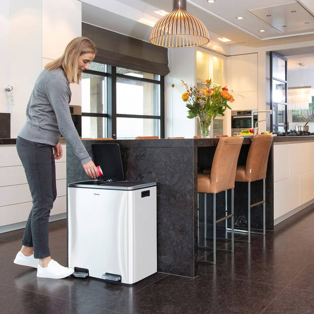 Homra QUICKX Duo Prullenbak - Afvalemmer Afvalscheiding 2 vakken – 60L - Wit