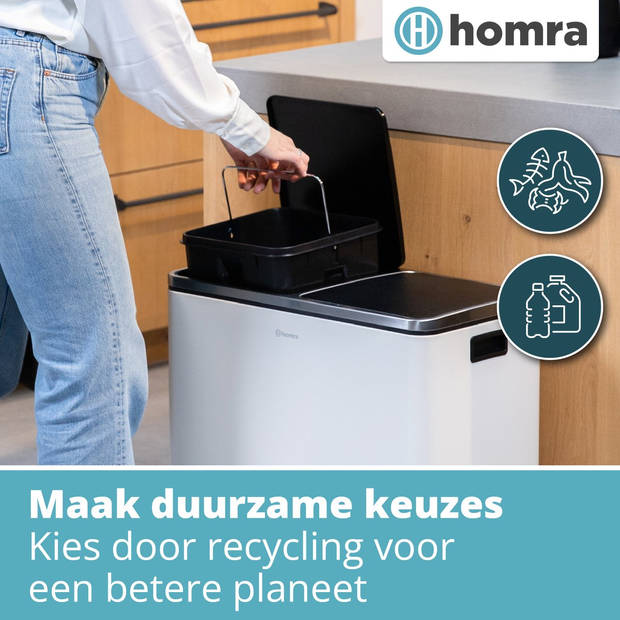 Homra QUICKX Duo Prullenbak - Afvalemmer Afvalscheiding 2 vakken – 60L - Wit