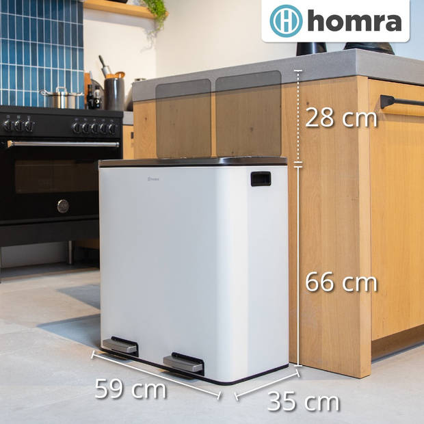 Homra QUICKX Duo Prullenbak - Afvalemmer Afvalscheiding 2 vakken – 60L - Wit