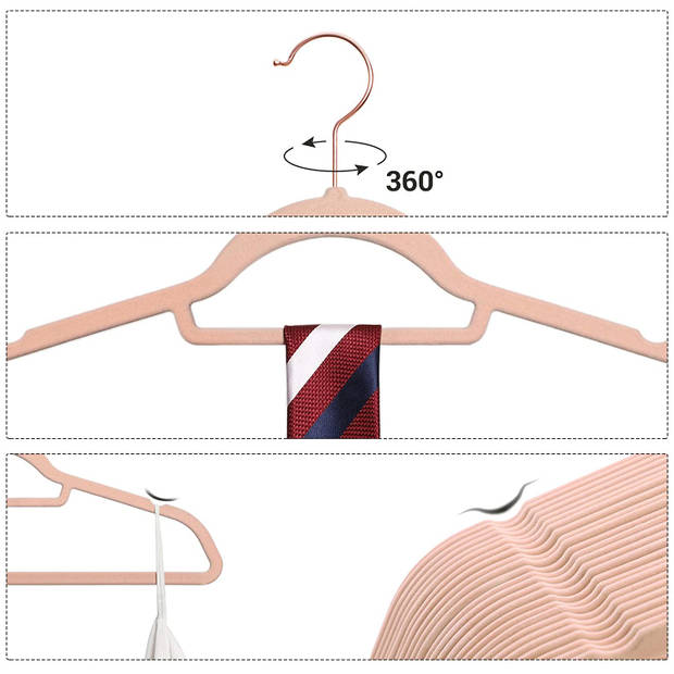 ACAZA Antislip kledinghangers - plooibaar - roterende haak - 30 stuks - roze