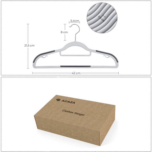 Kunststof kledinghangers - 20 stuks antislip - met broeklat of roklat - grijs