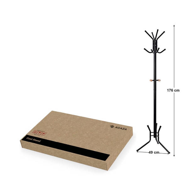 Staande kapstok - moderne look - 12 haken - 49x176x49 cm - zwart