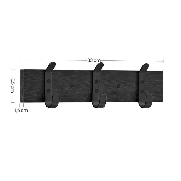ACAZA Wandkapstok met 3 Haken - compacte houten Muurkapstok - Industriële stijl - Zwart