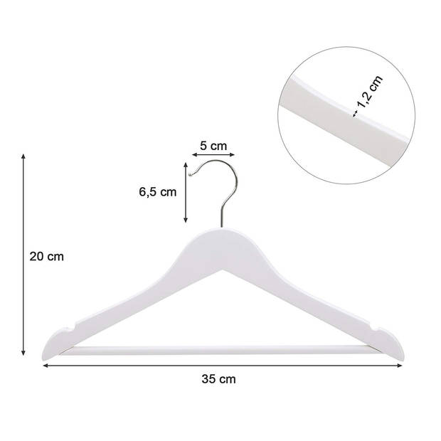 Kinder Kledinghangers in Hout - 20 Stuks voor Peuters of Kleuters - 360° Draaibare Haak - Wit