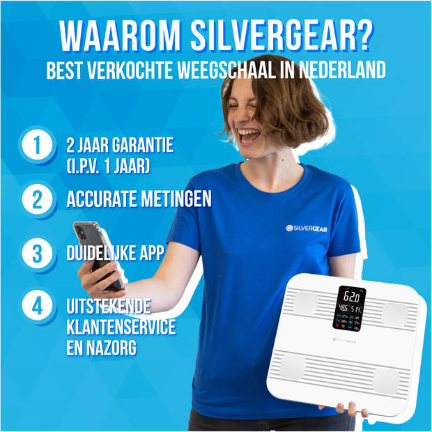Silvergear Premium Slimme Weegschaal met Hartslagmeter – 17x Lichaamsanalyse Metingen - Gratis App - Wit