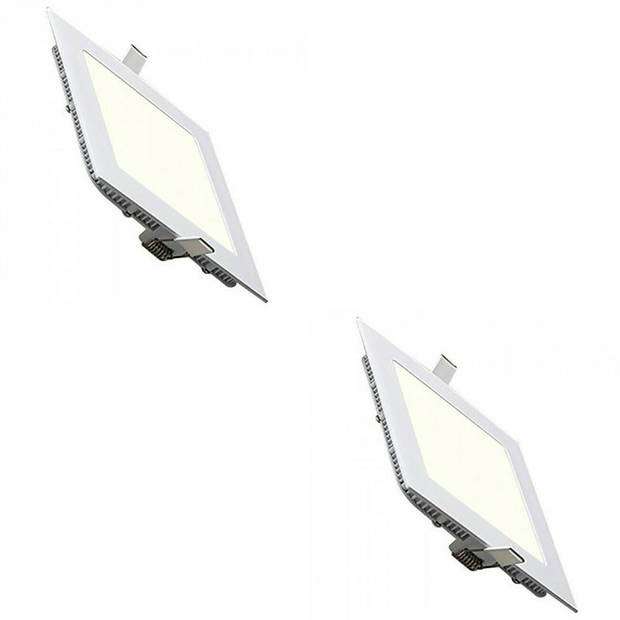 LED Downlight Slim 2 Pack - Inbouw Vierkant 12W - Natuurlijk Wit 4200K - Mat Wit Aluminium - 170mm