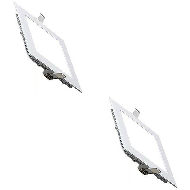 LED Downlight Slim 2 Pack - Inbouw Vierkant 6W - Helder/Koud Wit 6400K - Mat Wit Aluminium - 113.5mm