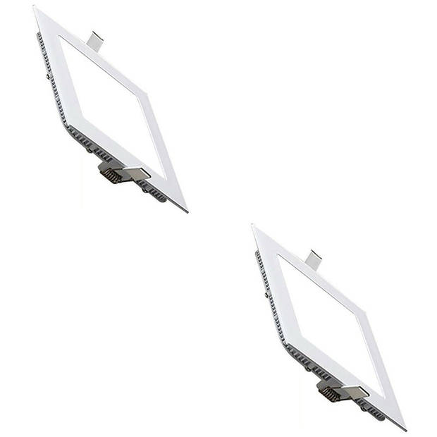 LED Downlight Slim 2 Pack - Inbouw Vierkant 3W - Helder/Koud Wit 6400K - Mat Wit Aluminium - 89mm