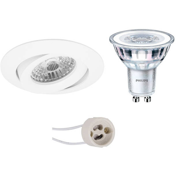 LED Spot Set - Pragmi Uranio Pro - GU10 Fitting - Inbouw Rond - Mat Wit - Kantelbaar - Ø82mm - Philips - CorePro 827 36D