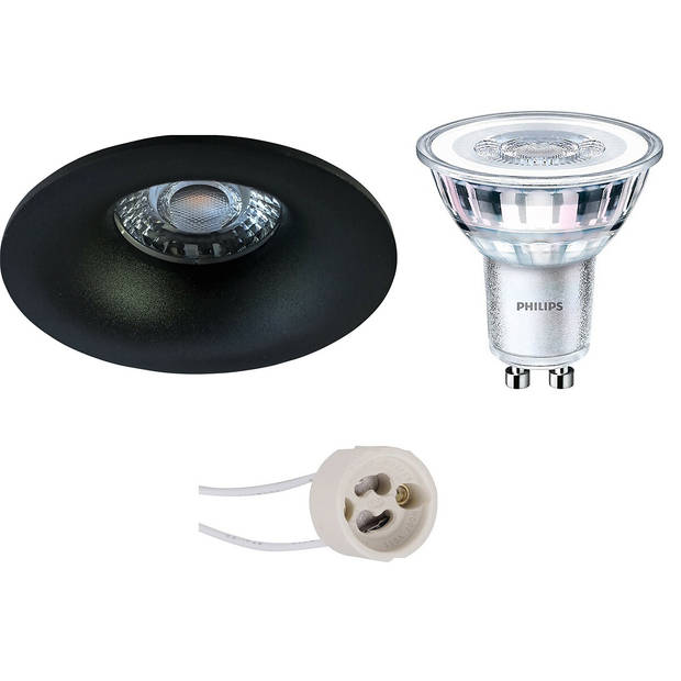 LED Spot Set - Pragmi Nora Pro - GU10 Fitting - Inbouw Rond - Mat Zwart - Ø82mm - Philips - CorePro 840 36D - 4.6W -