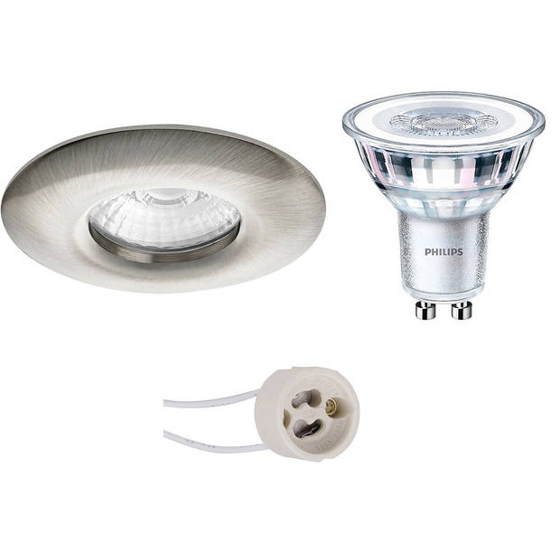 LED Spot Set - Pragmi Luno Pro - Waterdicht IP65 - GU10 Fitting - Inbouw Rond - Mat Nikkel - Ø82mm - Philips - CorePro