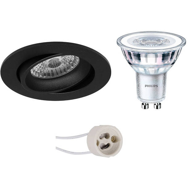 LED Spot Set - Pragmi Delton Pro - GU10 Fitting - Inbouw Rond - Mat Zwart - Kantelbaar - Ø82mm - Philips - CorePro 840