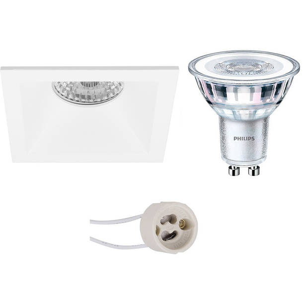 LED Spot Set - Pragmi Pollon Pro - GU10 Fitting - Inbouw Vierkant - Mat Wit - Verdiept - 82mm - Philips - CorePro 830