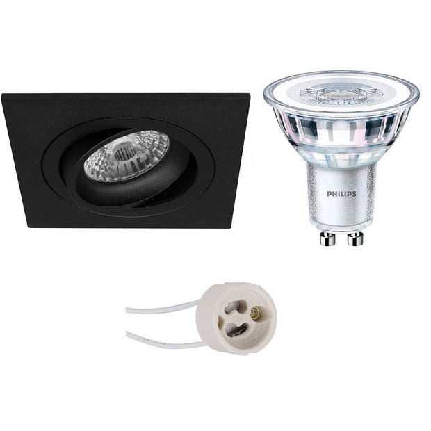 LED Spot Set - Pragmi Borny Pro - GU10 Fitting - Inbouw Vierkant - Mat Zwart - Kantelbaar - 92mm - Philips - CorePro 830