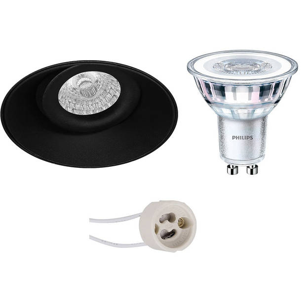 LED Spot Set - Pragmi Nivas Pro - GU10 Fitting - Inbouw Rond - Mat Zwart - Trimless - Kantelbaar - Ø150mm - Philips -