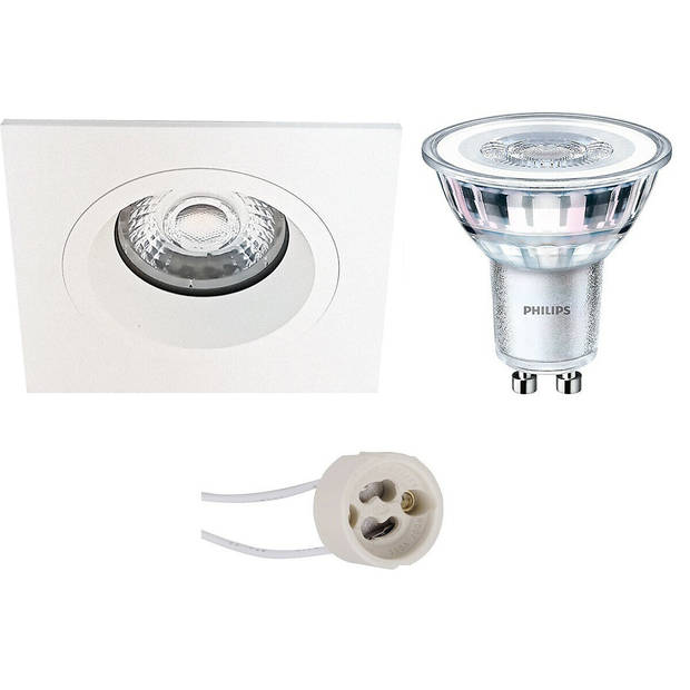 LED Spot Set - Pragmi Rodos Pro - GU10 Fitting - Inbouw Vierkant - Mat Wit - 93mm - Philips - CorePro 840 36D - 3.5W -