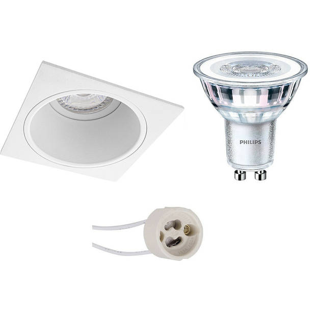 LED Spot Set - Pragmi Minko Pro - GU10 Fitting - Inbouw Vierkant - Mat Wit - Verdiept - 90mm - Philips - CorePro 830 36D