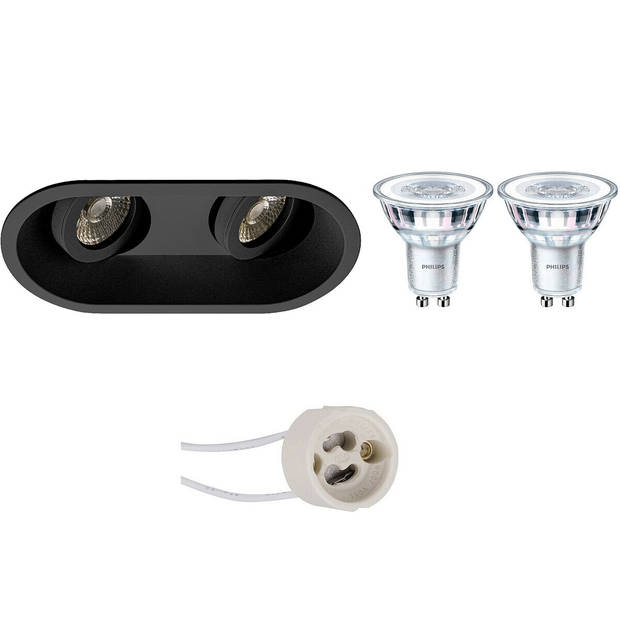 LED Spot Set - Pragmi Zano Pro - GU10 Fitting - Inbouw Ovaal Dubbel - Mat Zwart - Kantelbaar - 185x93mm - Philips -