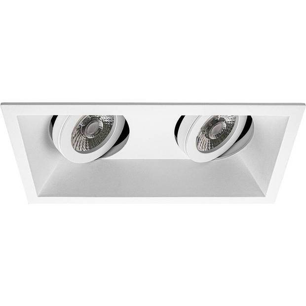 LED Spot Set - Aigi - Pragmi Zano Pro - GU10 Fitting - Inbouw Rechthoek Dubbel - Mat Wit - 6W - Helder/Koud Wit 6400K -