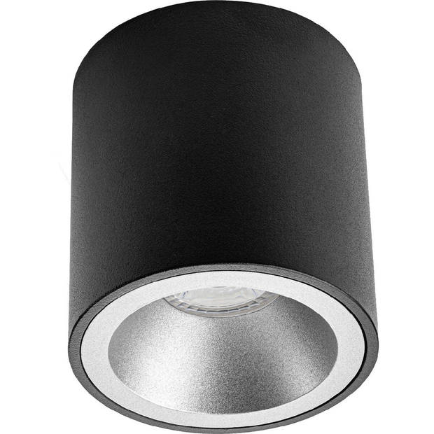 Pragmi Cliron Pro - Opbouw Rond - Mat Zwart/Zilver - Verdiept - Ø90mm - Philips Hue - Opbouwspot Set GU10 - White and