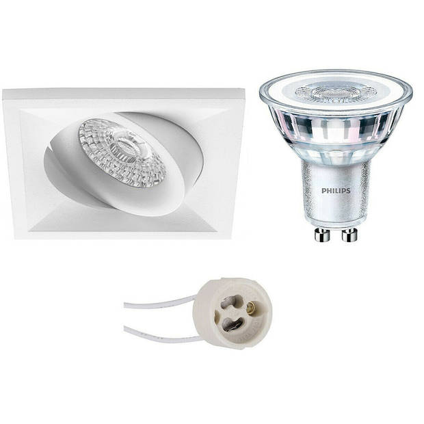 LED Spot Set - Pragmi Qiundo Pro - GU10 Fitting - Inbouw Vierkant - Mat Wit - Kantelbaar - 80mm - Philips - CorePro 827