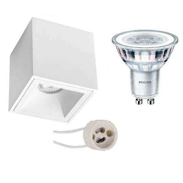 Opbouwspot Set - Pragmi Cliron Pro - GU10 Fitting - Opbouw Vierkant - Mat Wit - Verdiept - 90mm - Philips - CorePro 830