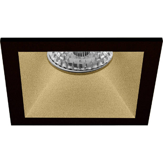 LED Spot Set - Aigi - Pragmi Pollon Pro - GU10 Fitting - Inbouw Vierkant - Mat Zwart/Goud - 6W - Helder/Koud Wit 6400K -