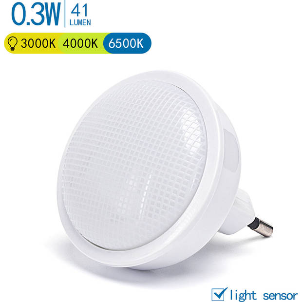 Stekkerlamp - Nachtlamp met Dag en Nacht Sensor - Aigi Qpoi - 0.3W - Warm Wit 3000K - Rond - Mat Wit - Kunststof