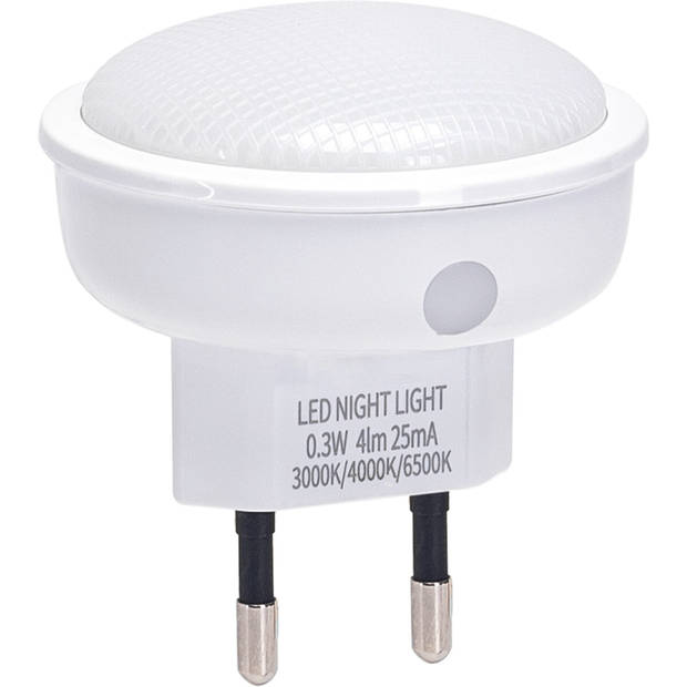Stekkerlamp - Nachtlamp met Dag en Nacht Sensor - Aigi Qpoi - 0.3W - Warm Wit 3000K - Rond - Mat Wit - Kunststof