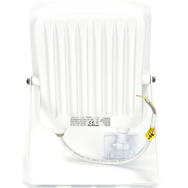 LED Bouwlamp 100 Watt met Sensor - LED Schijnwerper - Aigi Ixi - Natuurlijk Wit 4000K - Waterdicht IP65 - Mat Wit -