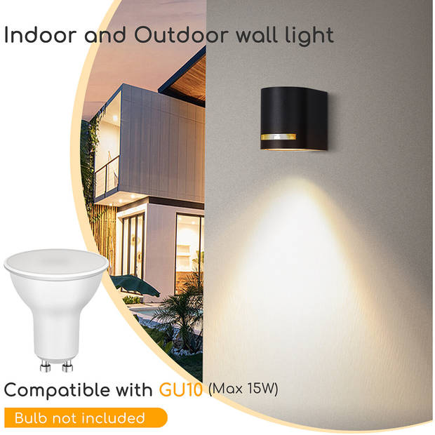 LED Tuinverlichting - Wandlamp Buitenlamp - Aigi Esib - GU10 Fitting - 1-lichts - Rond - Mat Zwart - Aluminium