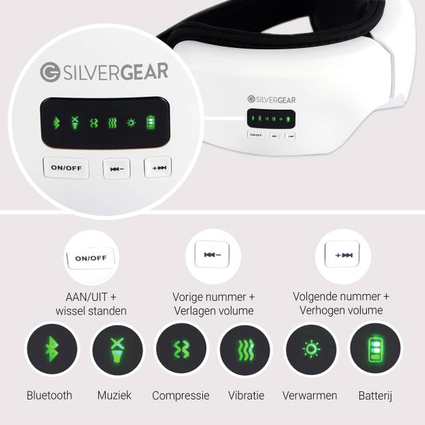 Silvergear Oogmassage Apparaat met Warmtecompressie, Bluetooth en Muziek - Wit