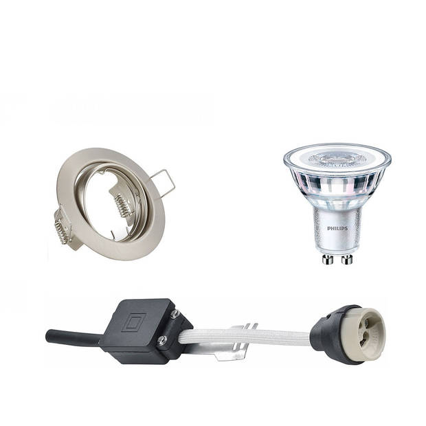 LED Spot Set - GU10 Fitting - Inbouw Rond - Mat Nikkel - Kantelbaar Ø83mm - Philips - CorePro 827 36D - 5W - Warm Wit